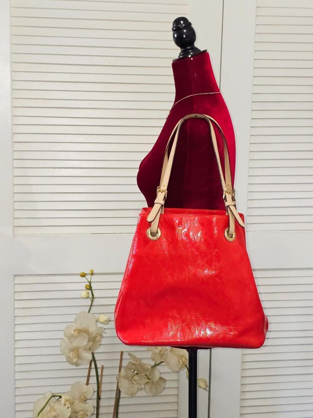 Michael Kors Women's Red Leather Jet Set Mirror Metallic Patent Tote Large 1794 - Picture 16 of 16